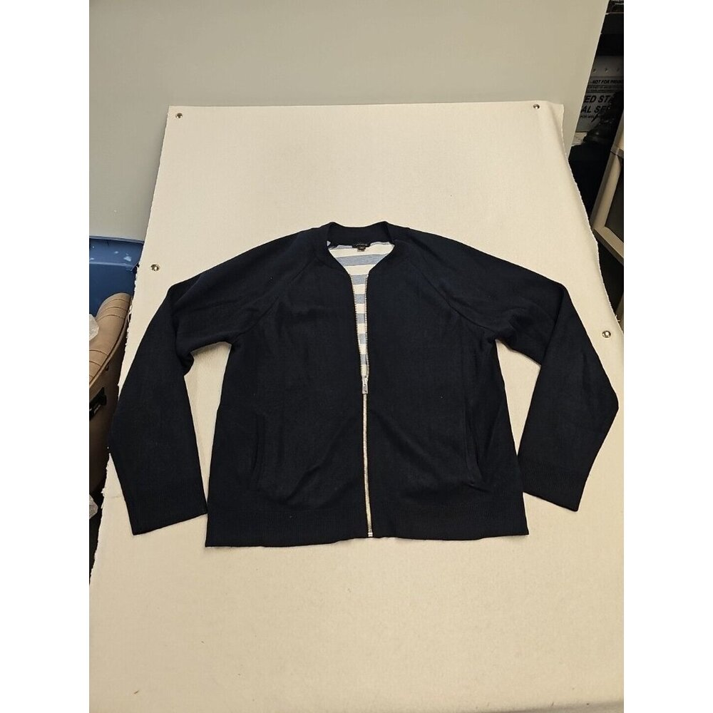 Ann Taylor Sweater Women’s Size L Blue Full Zip Wool Blend Knit Cardigan Jacket
